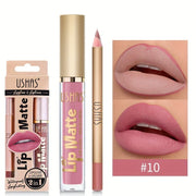 Matte Lipgloss&lip Liner Set 12 Colors Waterproof Luquid Lipstick High Pigmented Long Lasting Waterproof Lips Makeup - Luxe Ladies Moda