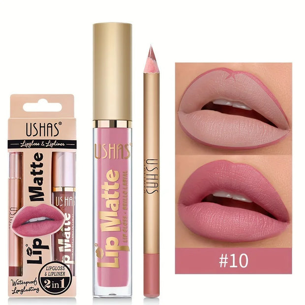 Matte Lipgloss&lip Liner Set 12 Colors Waterproof Luquid Lipstick High Pigmented Long Lasting Waterproof Lips Makeup - Luxe Ladies Moda