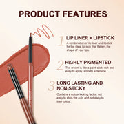 QIBEST 2pcs Lipstick Lipliner Pen Set Matte Velvet Lip Liner Pencil Contour Makeup Sexy Red Lip Stick Long Lasting Cosmetics - Luxe Ladies Moda