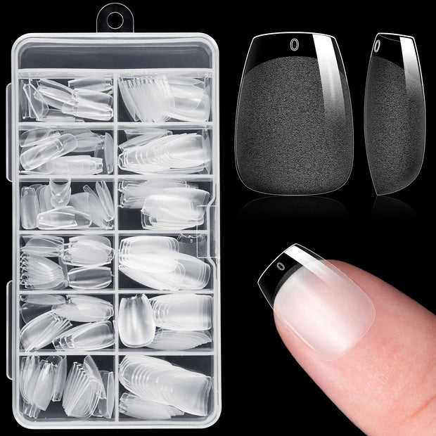 240pcs Half Cover Almond Pre-filed Nail Tips Half Matte XS Press on Fake Nail Extension for Small Tiny Nail Bed 12 Sizes in Box - Luxe Ladies Moda