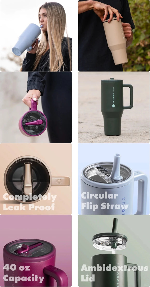 HydroJug Tumbler Traveler Cup Stainless Steel Coffee Mug Insulated Thermos Portable Vacuum Travel Tumbler with Handle Lid Straw - Luxe Ladies Moda