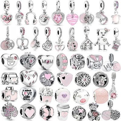 New Pink Series Heart Charms Beads For Pandora Bracelets Keychain Necklace DIY Mother's Day Jewelry Gift For Mom - Luxe Ladies Moda