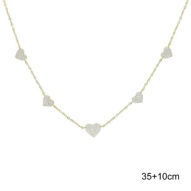 High Quality Micro Pave White CZ Heart Charm Link Chain Necklace Minimal Delicate Fashion Jewelry - Luxe Ladies Moda