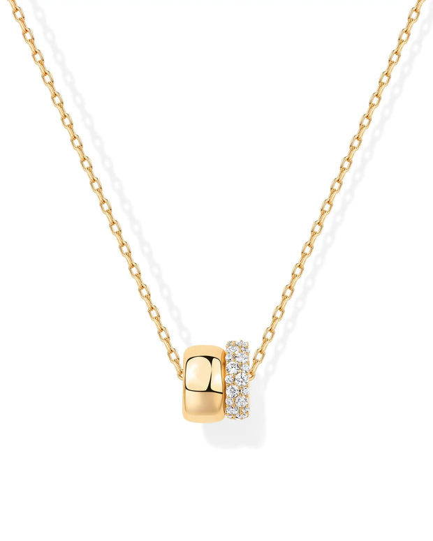 Women Luxury 14K Gold Plated Cubic Zirconia Rondelle Pendant Necklace Lady Girls Two-Toned Dainty Trendy Necklaces - Luxe Ladies Moda