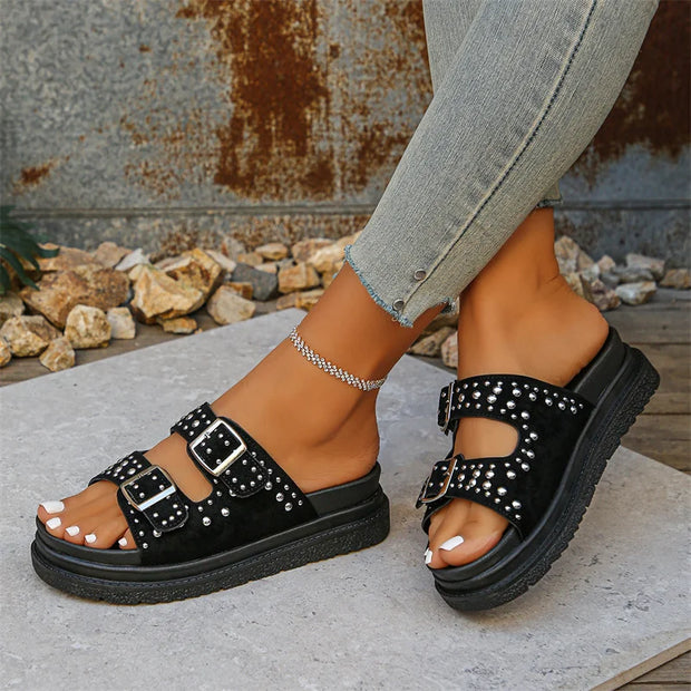 Summer Fashion Comfortable Women's Slippers Roman Metal Breathable Thick Sole Round Head Walking Casual Shoes - Luxe Ladies Moda