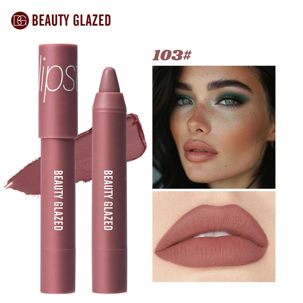 Beauty Glazed Matte Lipstick Pencil Waterproof Long Lasting Lip Balm 12 Colors Velvet Lip Liner Pen Lips Makeup Women Cosmetics - Luxe Ladies Moda