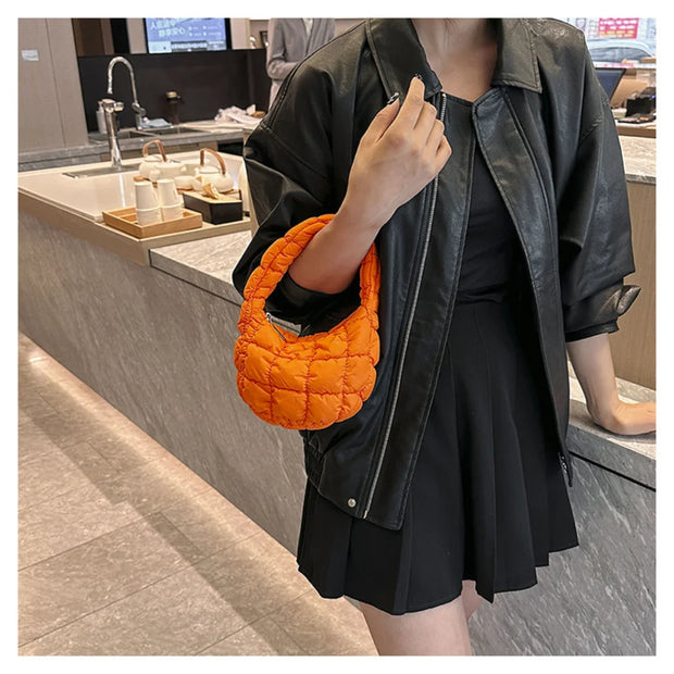 Mini Cloud Pleated Bags for Women Casual Quilted Handbag Nylon Padded Handle Bags Luxury Soft Puffy Bag Designer Underarm Bag - Luxe Ladies Moda