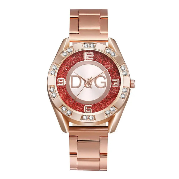 Women Watch Fashion with Diamonds Crystal Design Quartz Watches Leisure Rose Gold Stainless Steel Strap Clock - Luxe Ladies Moda