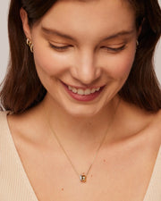 Women Luxury 14K Gold Plated Cubic Zirconia Rondelle Pendant Necklace Lady Girls Two-Toned Dainty Trendy Necklaces - Luxe Ladies Moda