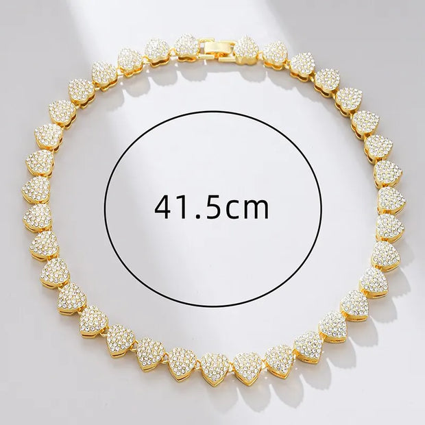Heart Shape Cuban Chain Necklace – Gold Plated, Iced Out Crystal Jewelry for Women - Luxe Ladies Moda