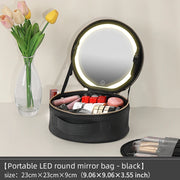 Travel PUMakeup Bag With Led Mirror, Portable Cosmetic Bag With Mirror And Light, Travel Rechargeable Makeup Bag With Led Lights - Luxe Ladies Moda