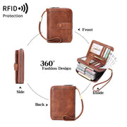 Anti-Theft Brush Bag for Ladies, Oil Wax Leather, Short Purse, European and American Retro, Multi-Function, organ Card Bag - Luxe Ladies Moda