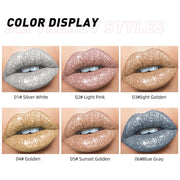 QIBEST shimmer lip gloss beauty girl diamond glitter lip tint waterproof long lasting 6 colors gray flash liquid lipstick makeup - Luxe Ladies Moda