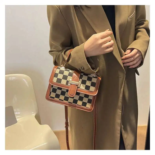 small square bag Versatile shoulder crossbody bag casual checkerboard bag  crossbody bags for women  Satchels