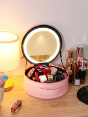 Travel PUMakeup Bag With Led Mirror, Portable Cosmetic Bag With Mirror And Light, Travel Rechargeable Makeup Bag With Led Lights - Luxe Ladies Moda