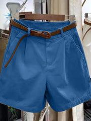 Summer Cotton Shorts for Women Korean Loose Casual Wide Leg Short Belt Solid Color Rose Red Women's Short Pants Female Clothing