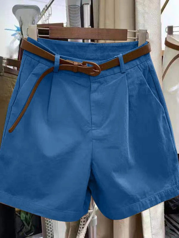 Summer Cotton Shorts for Women Korean Loose Casual Wide Leg Short Belt Solid Color Rose Red Women's Short Pants Female Clothing