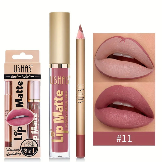 Matte Lipgloss&lip Liner Set 12 Colors Waterproof Luquid Lipstick High Pigmented Long Lasting Waterproof Lips Makeup - Luxe Ladies Moda