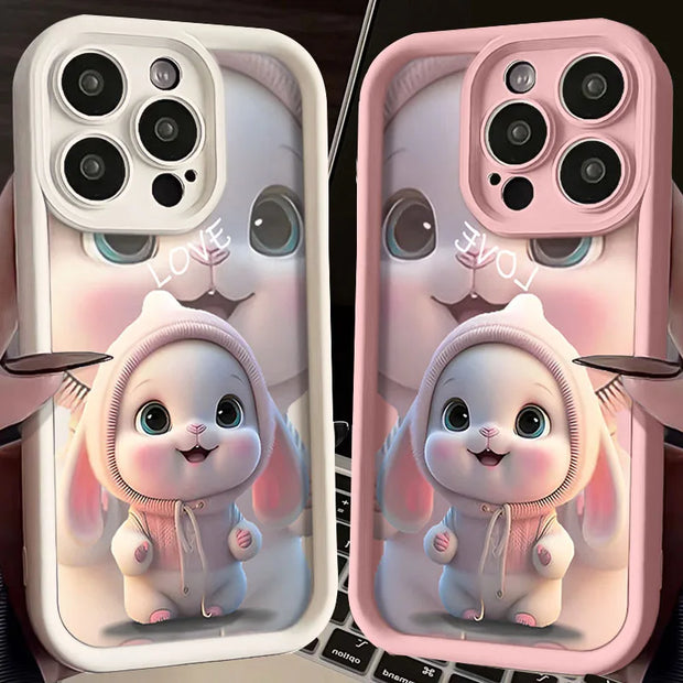 Lovely Pink Rabbit Silicone Case For Samsung Galaxy S24 S23 Ultra S22 S21 Plus S20 FE A12 A32 A52 A52S A23 A33 A53 A14 A34 A54 - Luxe Ladies Moda