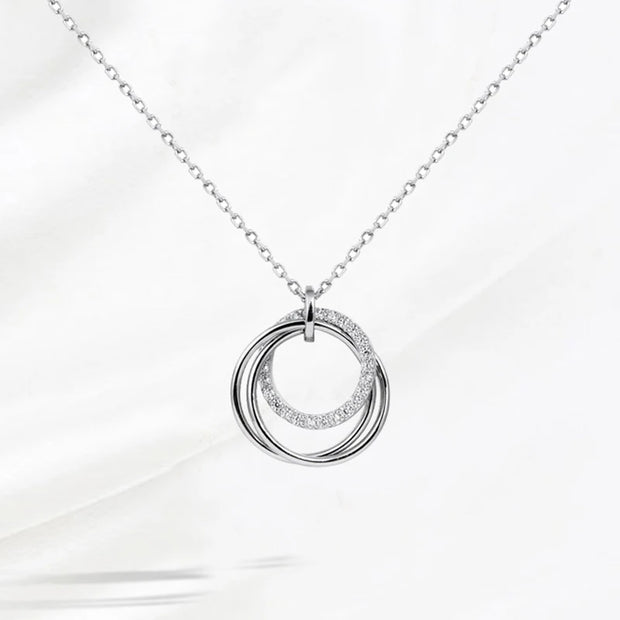 S925 Silver Round Choker Zircon For Women Fashion Chain Minimalist Dainty Double Circle Pendant Necklace Neck Fine Jewelry - Luxe Ladies Moda