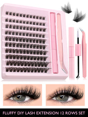 Eyelash Clusters Kit DIY Lash Extension Kit Lash Bond And Seal And Eyelash Tweezers With Waterproof Strong Hold - Luxe Ladies Moda