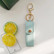 1PCS New Leather Lip Balm Bag Keychain Holder Protective Cover Mini Portable Key Bag Lipstick Cosmetics Storage Bag