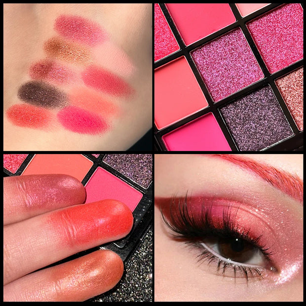 9-Grid Red Eyeshadow Palette Purple Glitter Pearlescent Matte Eye Shadow Shimmer Makeup Long Lasting Women Beauty Eye Cosmetics - Luxe Ladies Moda
