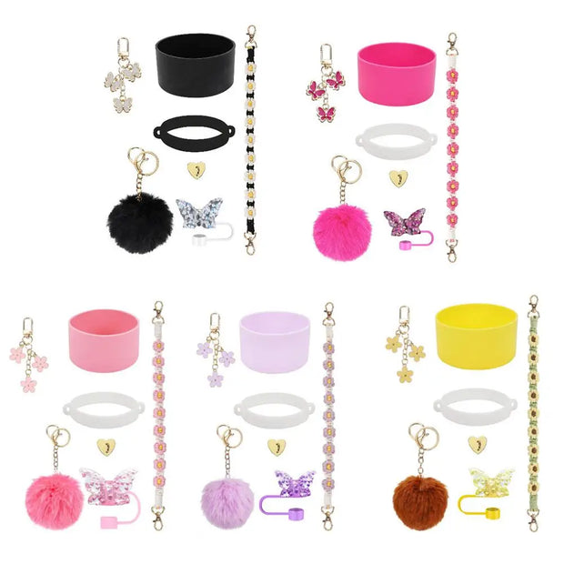 7pcs Accessories Set for Stanley Tumbler with Handle - Personalized Resin Alphabet Keychain for Women’s Purses & Handbags - Luxe Ladies Moda
