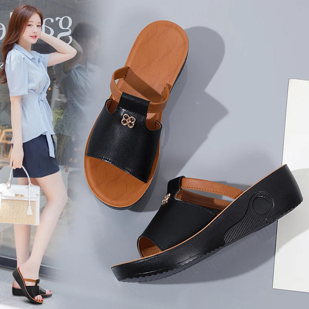 Summer Women Wedge Sandals Premium Orthopedic Open Toe Sandals Vintage Anti-slip Leather Casual Female Platform Retro Shoes