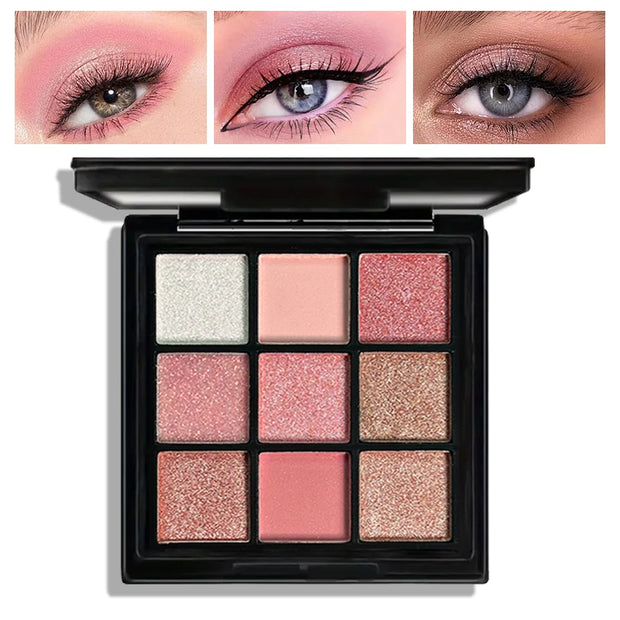 9-Grid Red Eyeshadow Palette Purple Glitter Pearlescent Matte Eye Shadow Shimmer Makeup Long Lasting Women Beauty Eye Cosmetics - Luxe Ladies Moda
