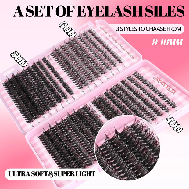 Lash Clusters Set Mixed Tray Lashes Kit Fluffy Individual Lashes Extension with Lash Bond and Seal At Home Makeup - Luxe Ladies Moda