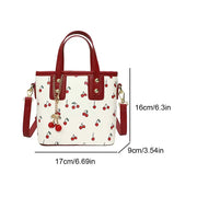 Women PU Cherry Shoulder Bag Large Capacity Stylish Crossbody Bag with Cherry Pendant Simple Messenger Bag Aesthetic Handbag - Luxe Ladies Moda
