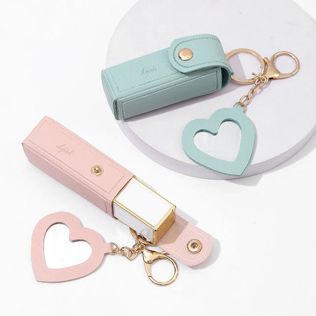 Solid Color Portable Lipstick Bags Wallet Keychain Mini Storage Bag For Women Lipsticks Protective Cover With Mini Makeup Mirror - Luxe Ladies Moda