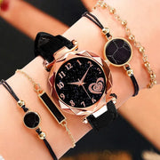 5pcs Set Womens Watches Set Ladies Fashion Watch Black Female New Simple Casual Womens Analog WristWatch Bracelet Gift No Box - Luxe Ladies Moda