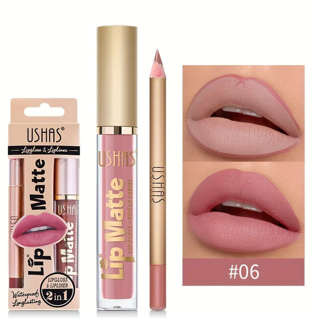 Matte Lipgloss&lip Liner Set 12 Colors Waterproof Luquid Lipstick High Pigmented Long Lasting Waterproof Lips Makeup - Luxe Ladies Moda