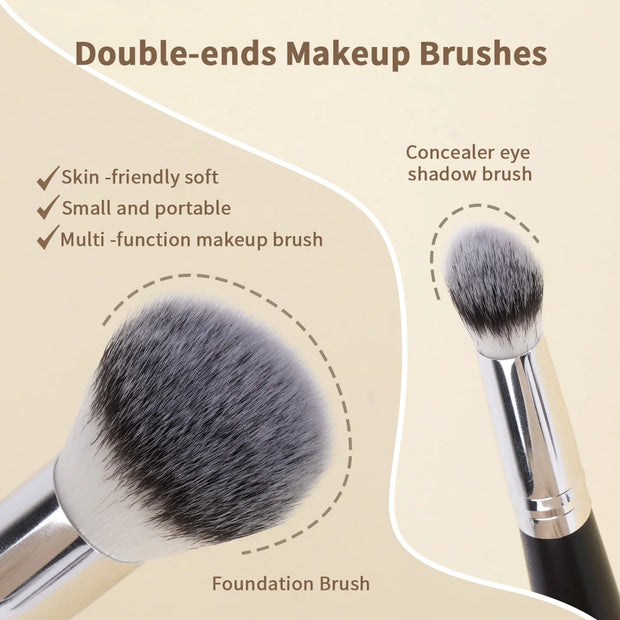 4pcs Makeup Brushes 2pcs Dual-ended Concealing Blush Brushes 2pcs Flat Top Angled Foundation Brushes Kit