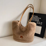 Women Plush Shoulder Bag Fluffy Furry Underarm Bag Large Capacity Fuzzy Purse Solid Handbag for Work Travel Shopping - Luxe Ladies Moda