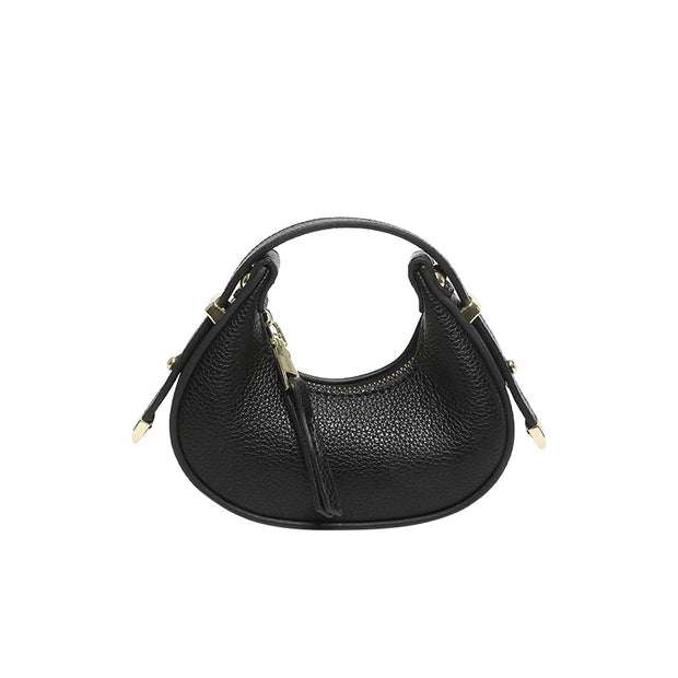 Textured Mini Half Moon Bag 2024 Chic Versatile Soft Leather Lipstick Handbags Girl's Cute Purse