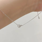 S925 Silver Round Choker Zircon For Women Fashion Chain Minimalist Dainty Double Circle Pendant Necklace Neck Fine Jewelry - Luxe Ladies Moda
