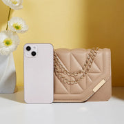 Triangle diamond check embroidery small square bag new fashion with solid color sequin magnetic link crossbody bag - Luxe Ladies Moda