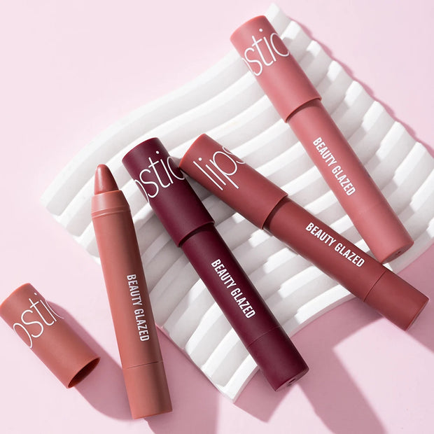 Beauty Glazed Matte Lipstick Pencil Waterproof Long Lasting Lip Balm 12 Colors Velvet Lip Liner Pen Lips Makeup Women Cosmetics - Luxe Ladies Moda
