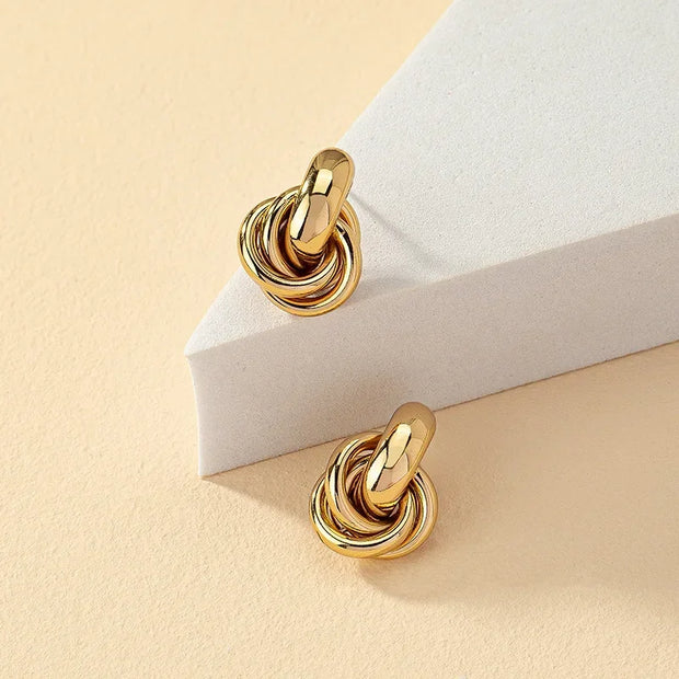 Gold SIlver Color Knot Hoop Earring for Women Fashion Shiny Plating Trendy Twist Stud Earring Stud Cute Daily Wear Jewelry - Luxe Ladies Moda