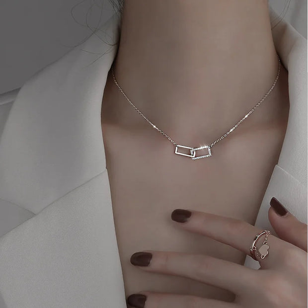 S925 Silver Round Choker Zircon For Women Fashion Chain Minimalist Dainty Double Circle Pendant Necklace Neck Fine Jewelry - Luxe Ladies Moda