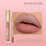 Matte Lipgloss&lip Liner Set 12 Colors Waterproof Luquid Lipstick High Pigmented Long Lasting Waterproof Lips Makeup - Luxe Ladies Moda
