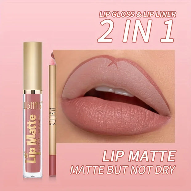 Matte Lipgloss&lip Liner Set 12 Colors Waterproof Luquid Lipstick High Pigmented Long Lasting Waterproof Lips Makeup - Luxe Ladies Moda