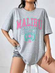 Malibu Beach Letter Print Print Womens T-Shirts Street Casual Tshirt Summer Brand Tee Clothing Hip Hop Breathable Tshirts Women - Luxe Ladies Moda