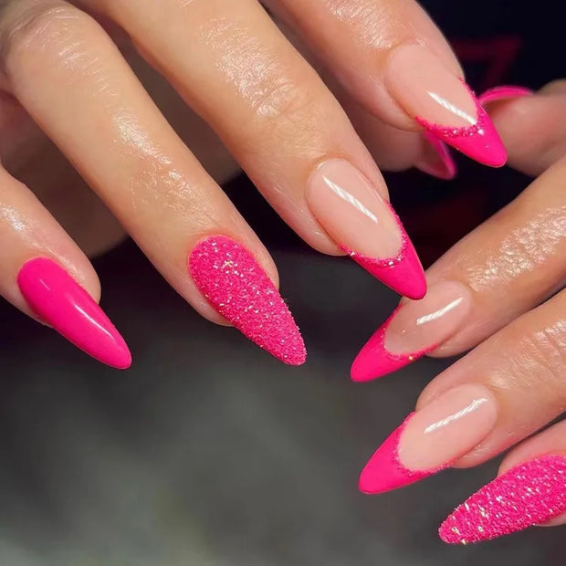 24pcs Detachable Almond French False Nails DIY Glitter Design Press on Nails Fake Nials DIY Manicure Nail Tips - Luxe Ladies Moda