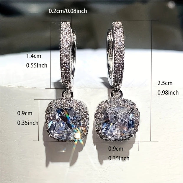 "Bright Square Zircon Women’s Earrings | Light Luxury Commuter Ear Hooks" - Luxe Ladies Moda