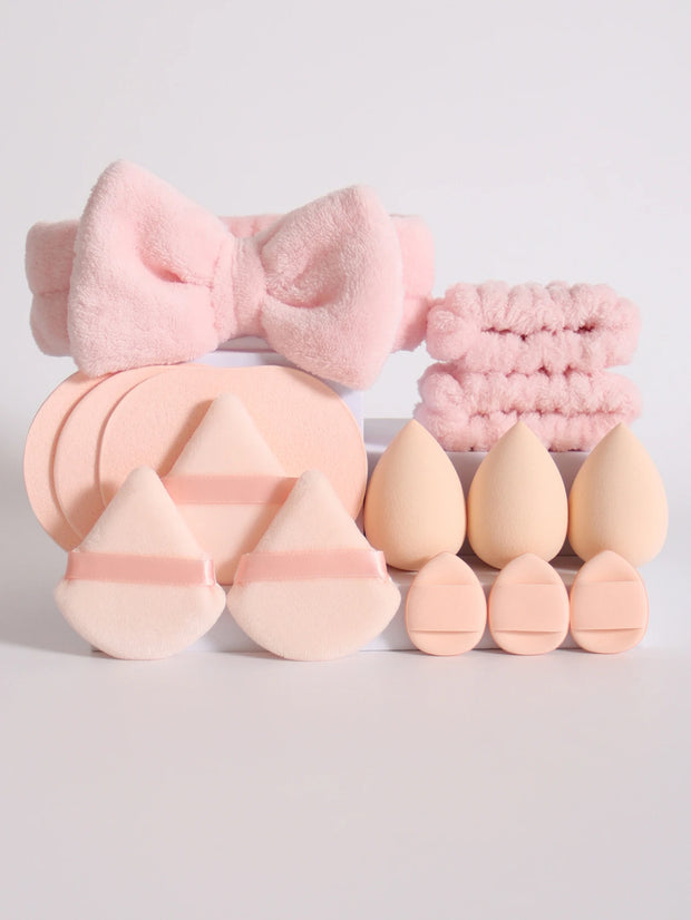 15Pcs Multi-Colored Fluffy Headband and Makeup Sponge Set-Sweet Style, Perfect Beauty Assistant - Luxe Ladies Moda