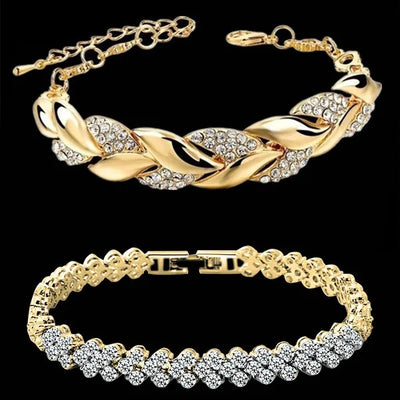 Luxury Braided Leaf Bracelet Charm Crystal Wedding Bracelets for Women - Luxe Ladies Moda